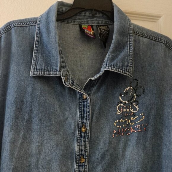 Disney Unlimited Theme Park cotton blue button-up Novelty Mickey Mouse top 26 - Picture 8 of 11